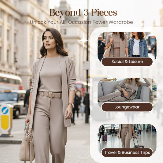 Soft Knit 3-Piece Set – Long Cardigan, Shell Top & Wide-Leg Pants