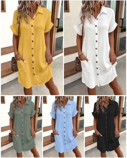 Women's Button Front Short Sleeve Shirt Dress