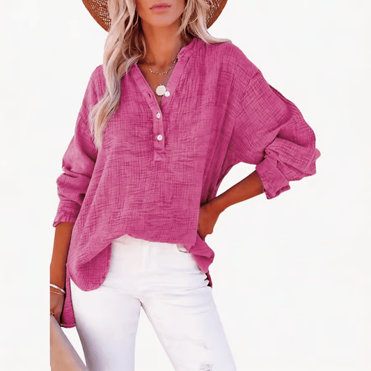 Bubble Sleeve Boyfriend Shirt – Long Sleeve Button-Up