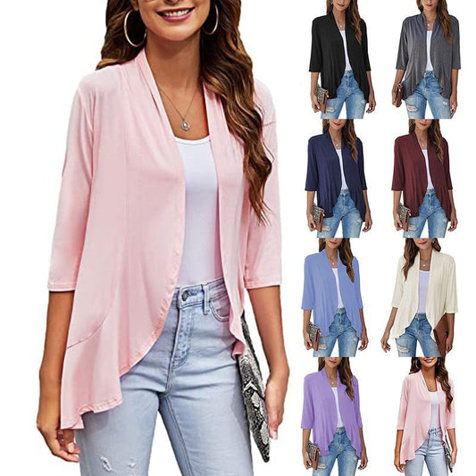 Lightweight Open Front Cardigan – Soft Rayon Blend, 3/4 Sleeve