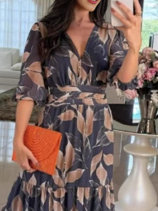 Floral V-Neck Maxi Dress with Tiered Ruffle Hem – Plus Size