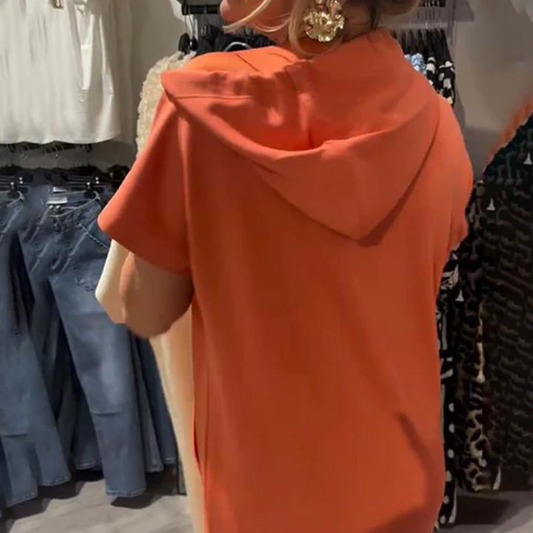 Relaxed Hooded Maxi Dress – Soft Cotton-Spandex, Adjustable Drawstring