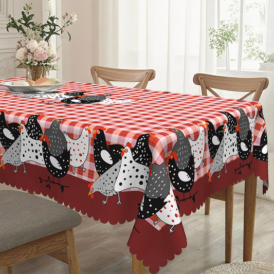 Farmhouse Rooster Plaid Tablecloth