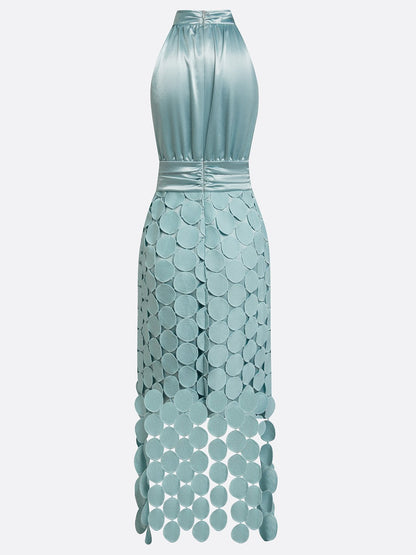Women's Elegant Halter Neck Textured Midi Dress