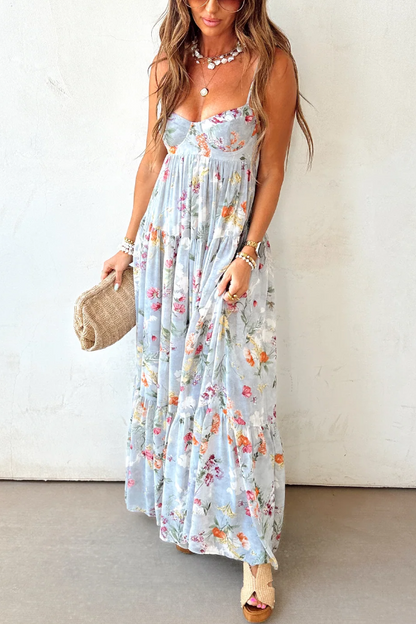 Women's Vintage Style Maxi Dress – V-Neck Sleeveless & Flowing Floor-Length
