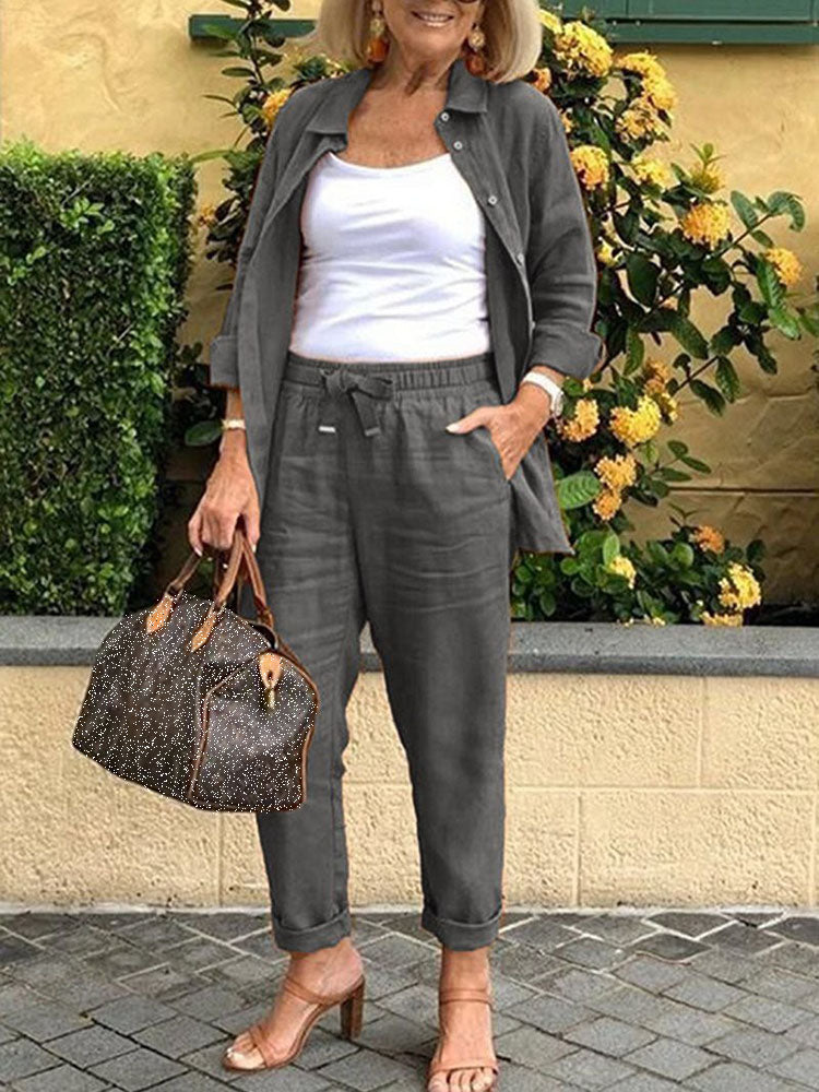 Relaxed Fit Blazer & Cropped Pants Set – 2 Piece Casual Suit
