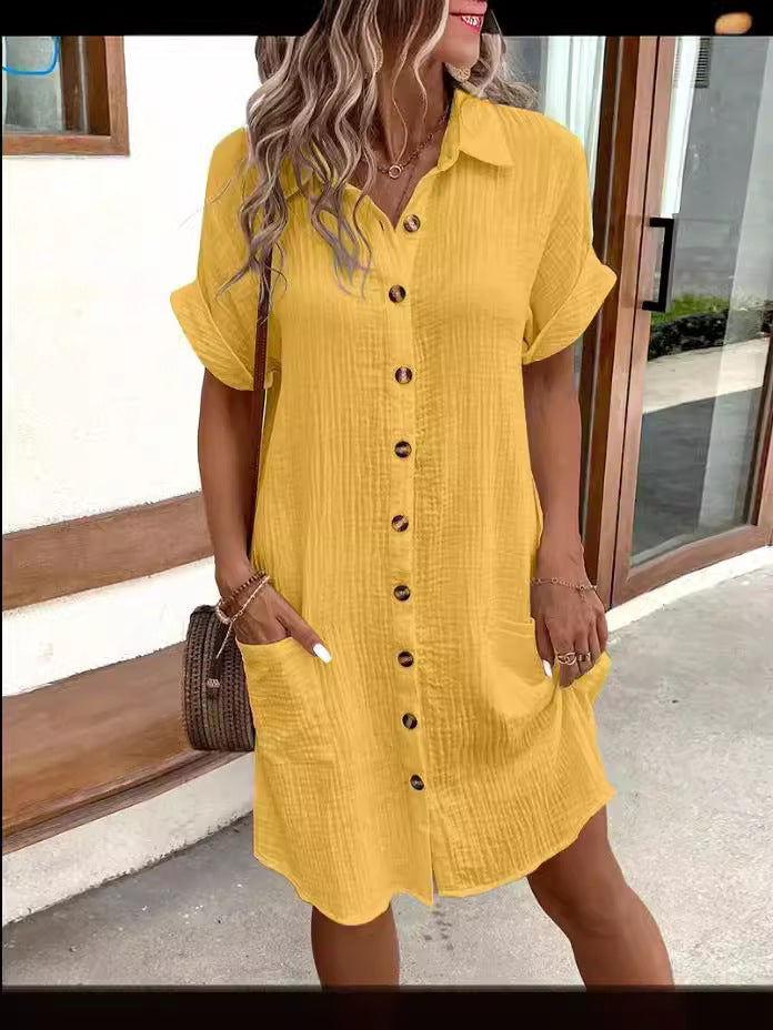 Women's Button Front Short Sleeve Shirt Dress