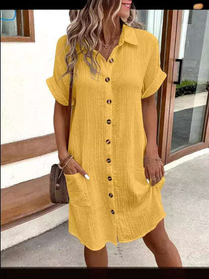 Women's Button Front Short Sleeve Shirt Dress