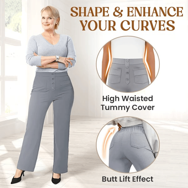 Women's High-Waisted Stretch Pants – Comfortable Straight Leg Everyday Trousers