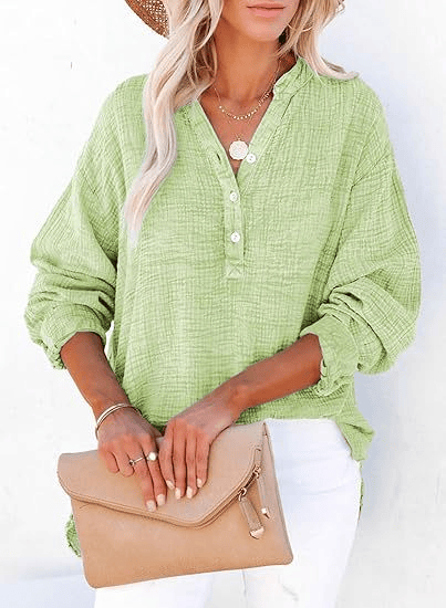 Bubble Sleeve Boyfriend Shirt – Long Sleeve Button-Up