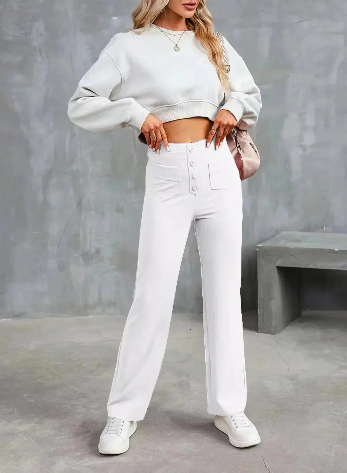 Women's High-Waisted Stretch Pants – Comfortable Straight Leg Everyday Trousers