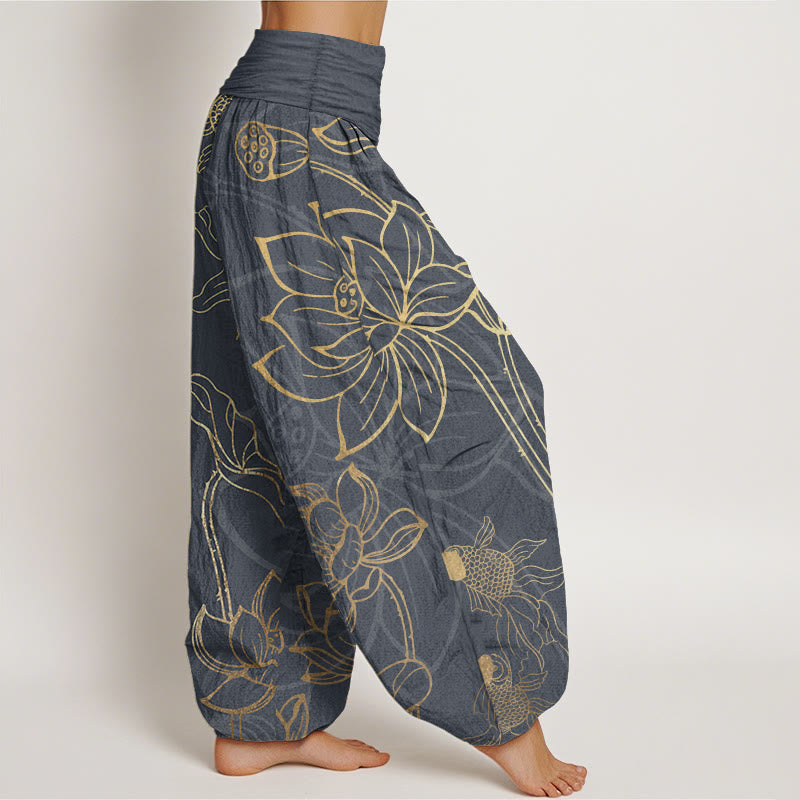 Lotus & Koi Cotton Harem Pants – Relaxed Wide-Leg Comfort