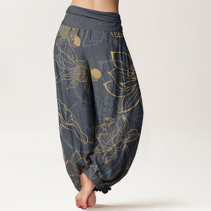 Lotus & Koi Cotton Harem Pants – Relaxed Wide-Leg Comfort