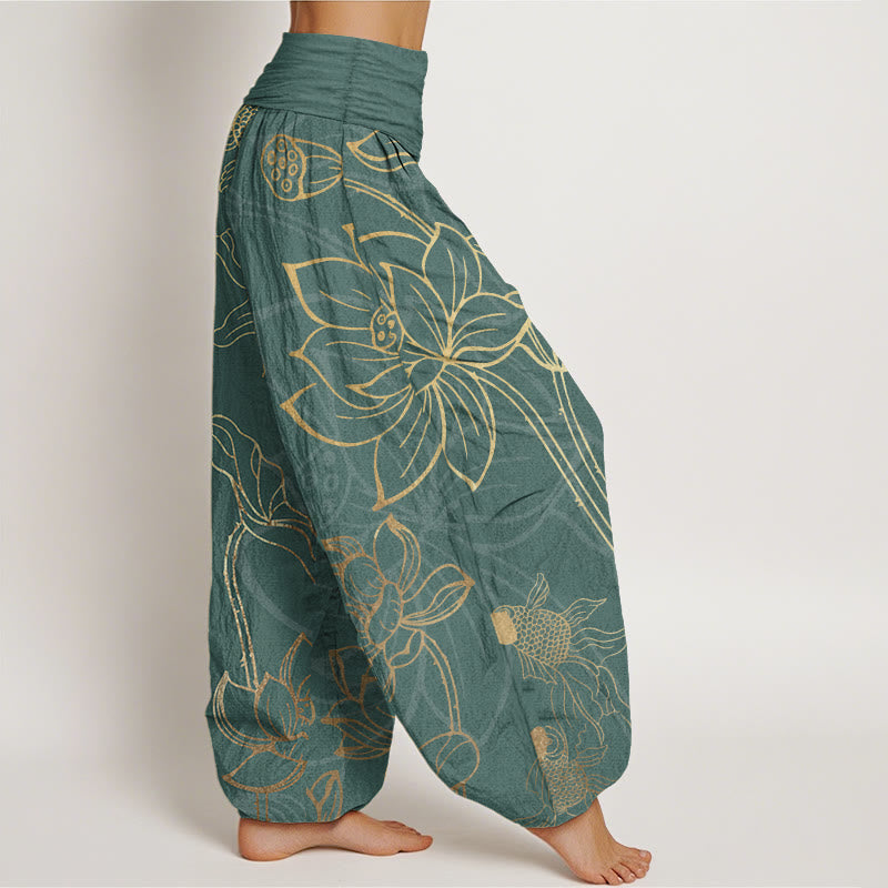 Lotus & Koi Cotton Harem Pants – Relaxed Wide-Leg Comfort
