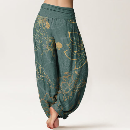 Lotus & Koi Cotton Harem Pants – Relaxed Wide-Leg Comfort