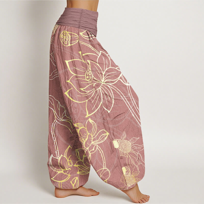 Lotus & Koi Cotton Harem Pants – Relaxed Wide-Leg Comfort