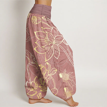 Lotus & Koi Cotton Harem Pants – Relaxed Wide-Leg Comfort