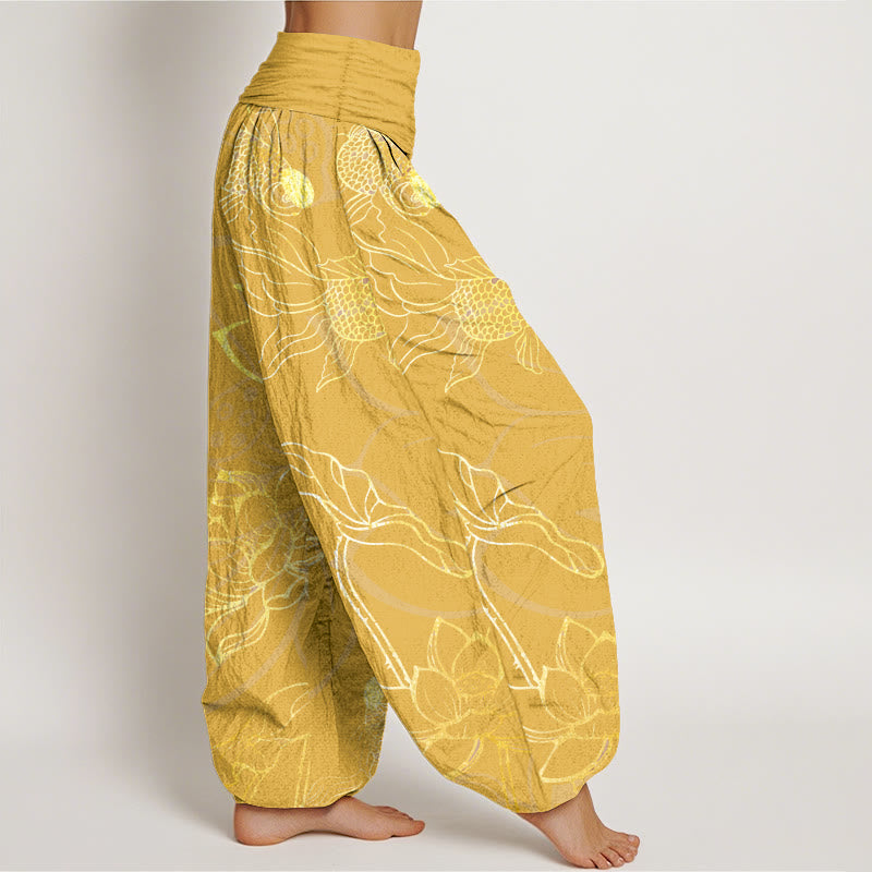 Lotus & Koi Cotton Harem Pants – Relaxed Wide-Leg Comfort