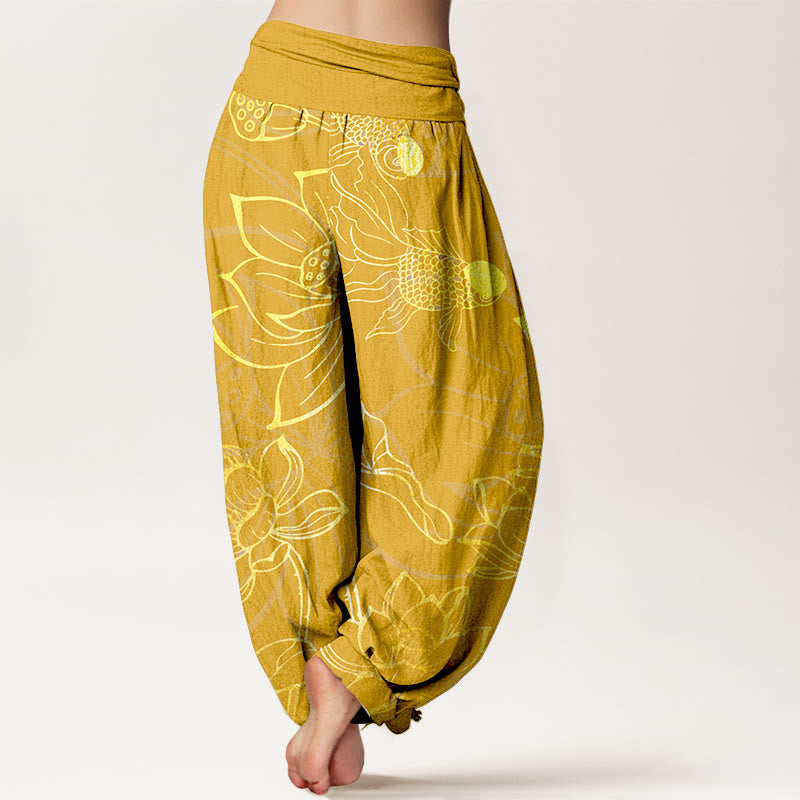 Lotus & Koi Cotton Harem Pants – Relaxed Wide-Leg Comfort