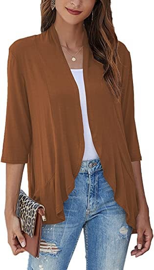 Lightweight Open Front Cardigan – Soft Rayon Blend, 3/4 Sleeve