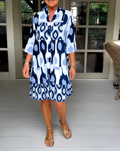 Floral Midi Dress — Women's 3/4 Sleeve A-Line Dress