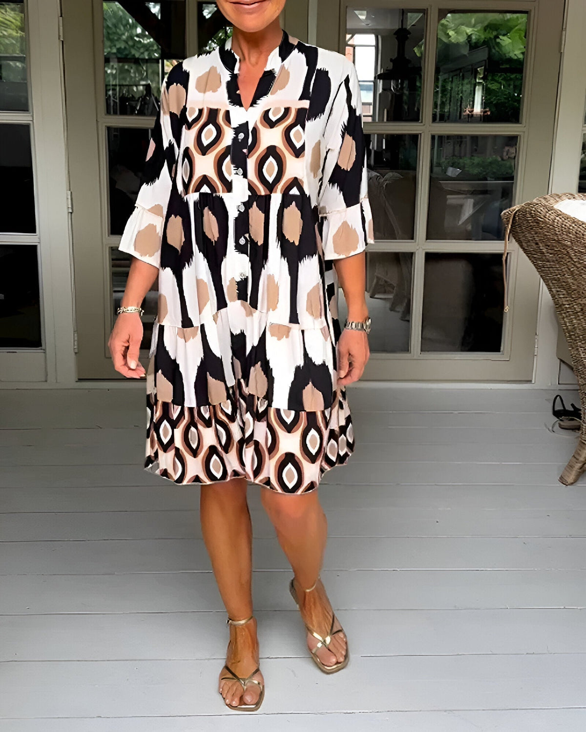 Floral Midi Dress — Women's 3/4 Sleeve A-Line Dress