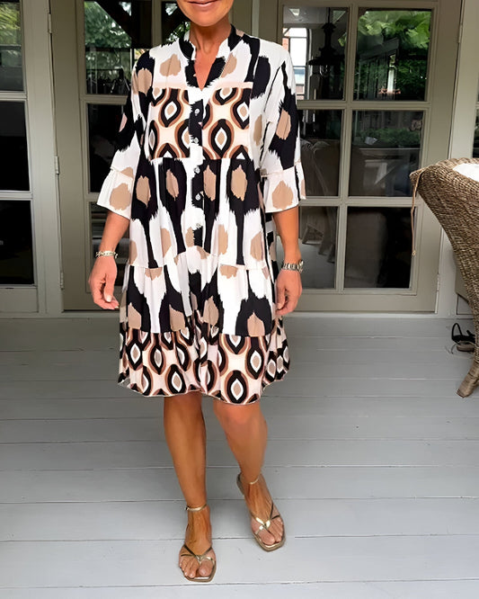 Floral Midi Dress — Women's 3/4 Sleeve A-Line Dress