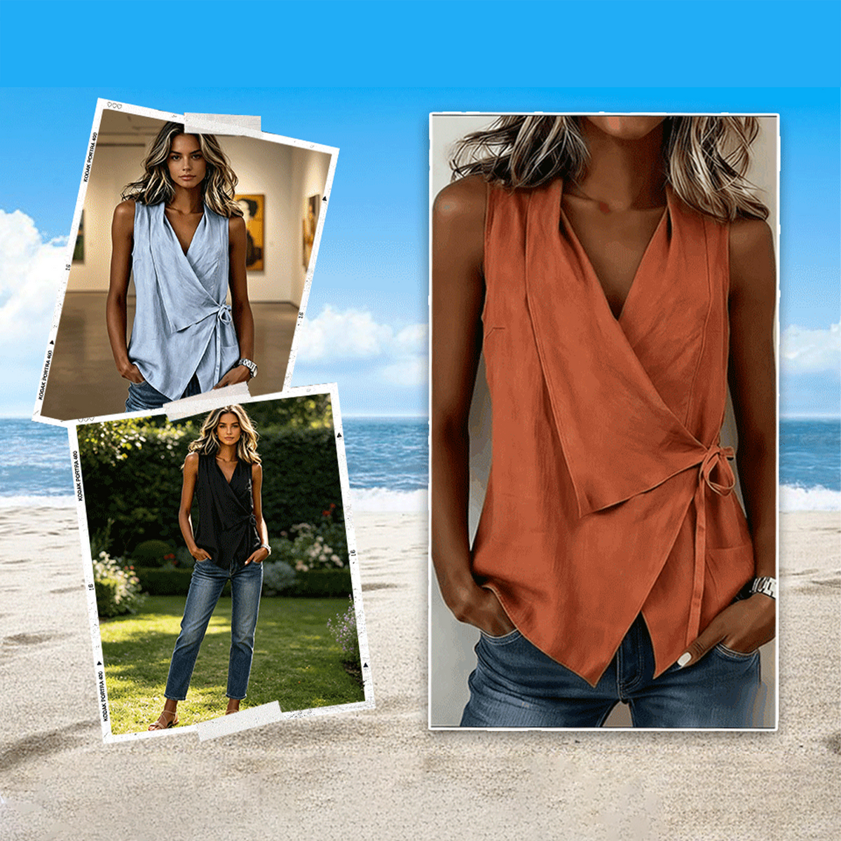 Crisscross Tie Cotton Linen Tank – V-Neck, Adjustable Side Tie, Relaxed Fit