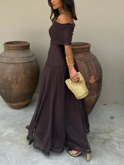 Women's One Shoulder Mesh Maxi Dress