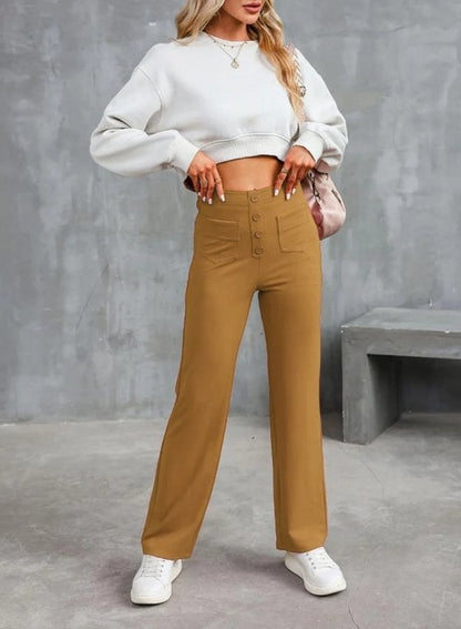 Women's High-Waisted Stretch Pants – Comfortable Straight Leg Everyday Trousers