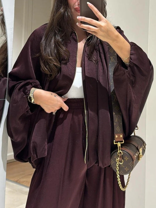 Women's Casual Two-Piece Set – Zip-Up Jacket & Relaxed Fit Pants