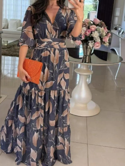 Floral V-Neck Maxi Dress with Tiered Ruffle Hem – Plus Size