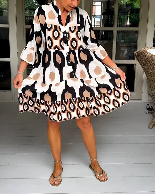 Floral Midi Dress — Women's 3/4 Sleeve A-Line Dress