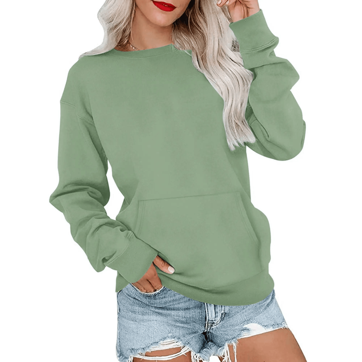 Hoodless Crewneck Sweatshirt – Kangaroo Pocket, Relaxed Fit, Lightweight Fleece