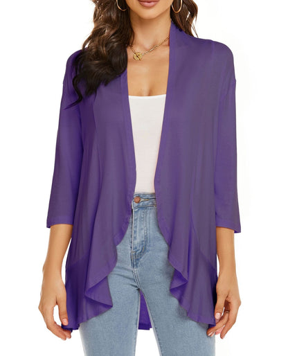 Lightweight Open Front Cardigan – Soft Rayon Blend, 3/4 Sleeve
