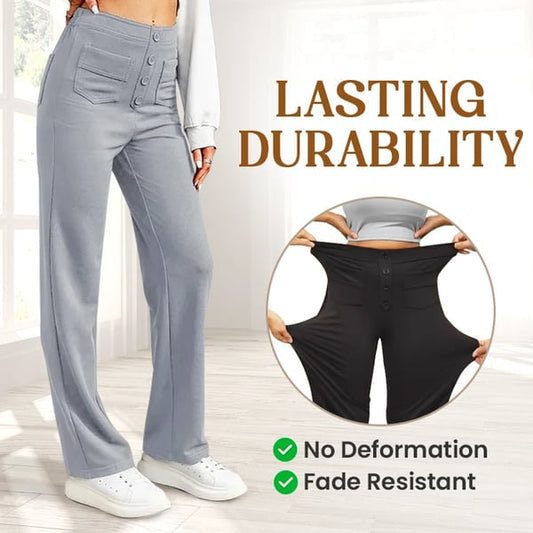 Women's High-Waisted Stretch Pants – Comfortable Straight Leg Everyday Trousers