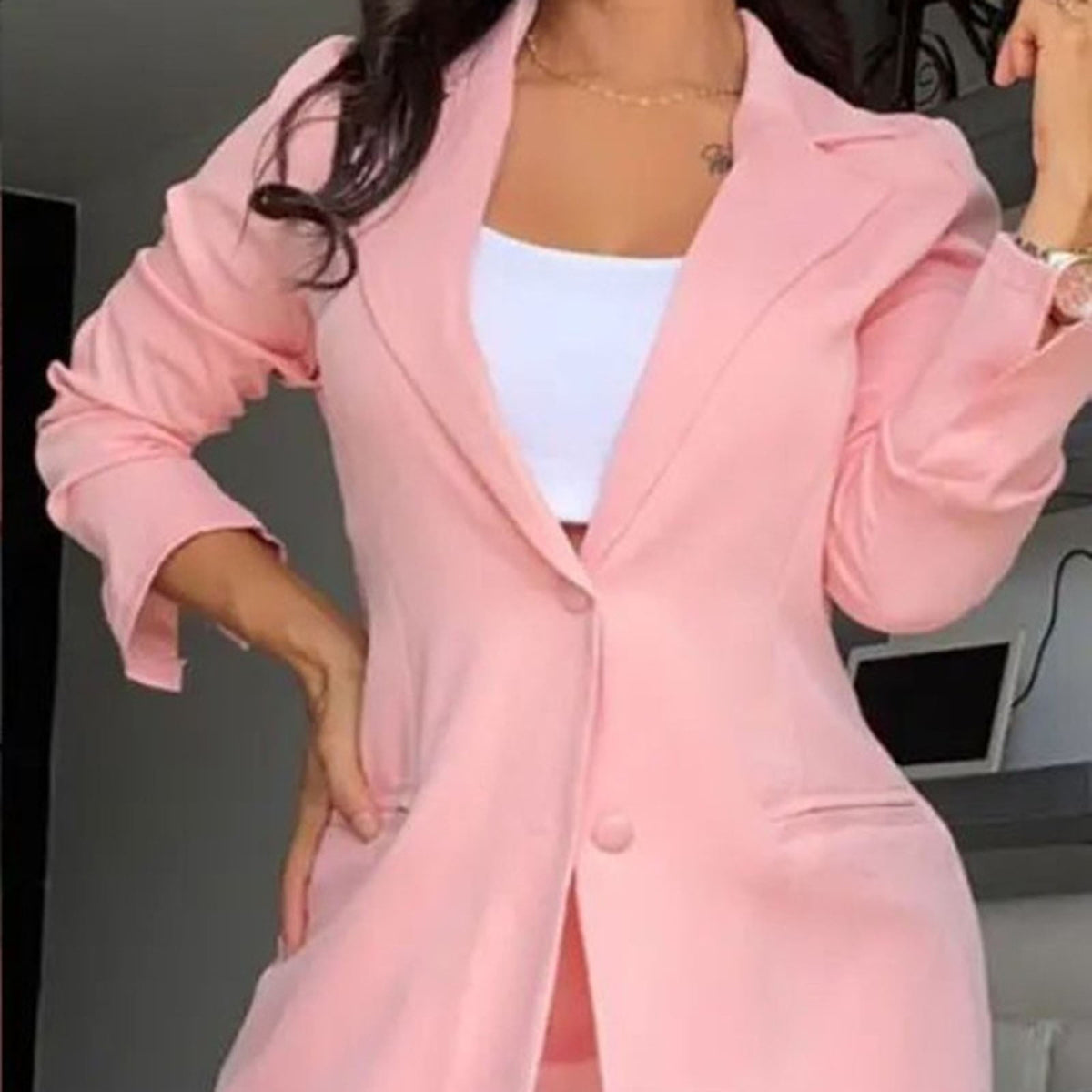 Ruffle Sleeve Blazer & Wide-Leg Pants Set – 2-Piece Business Suit