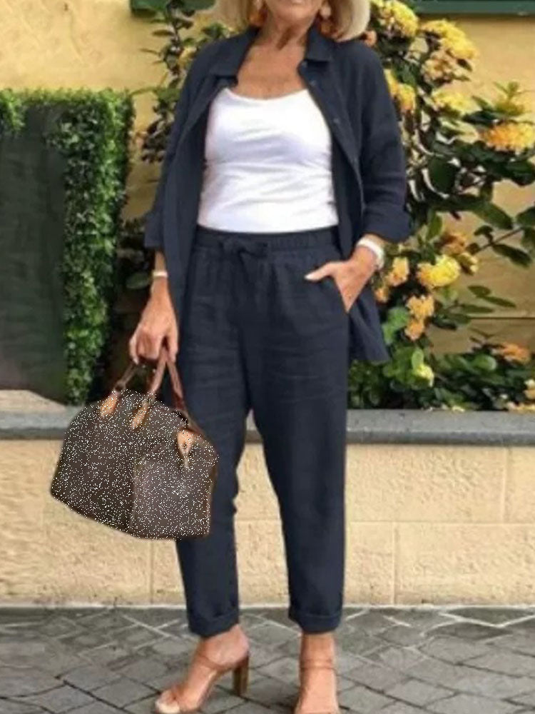 Relaxed Fit Blazer & Cropped Pants Set – 2 Piece Casual Suit
