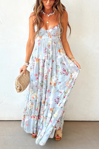 Women's Vintage Style Maxi Dress – V-Neck Sleeveless & Flowing Floor-Length