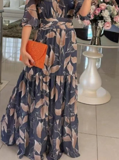 Floral V-Neck Maxi Dress with Tiered Ruffle Hem – Plus Size