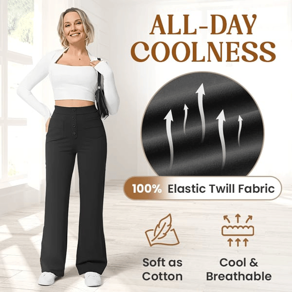 Women's High-Waisted Stretch Pants – Comfortable Straight Leg Everyday Trousers