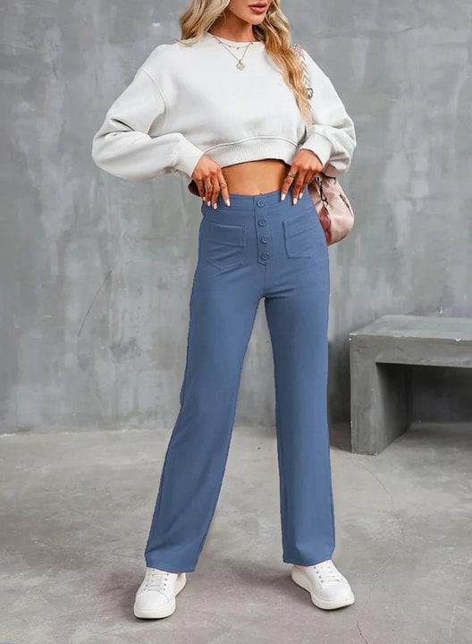 Women's High-Waisted Stretch Pants – Comfortable Straight Leg Everyday Trousers
