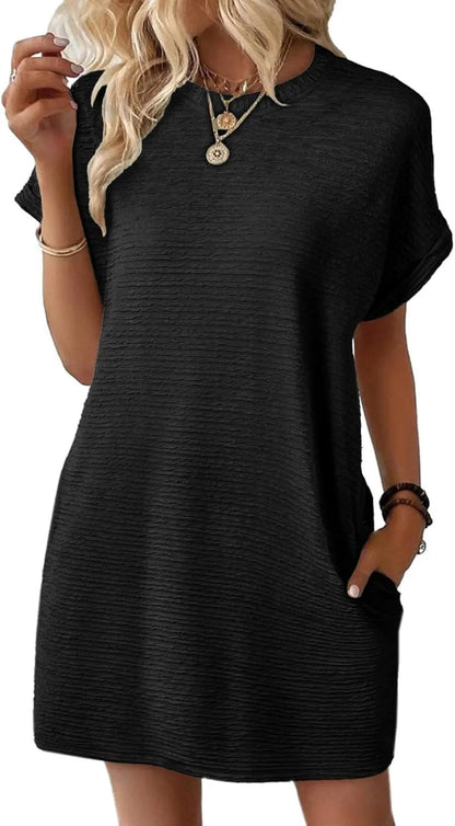 Striped V-Neck Midi Dress with Pockets – 2026 Summer Breathable Fabric