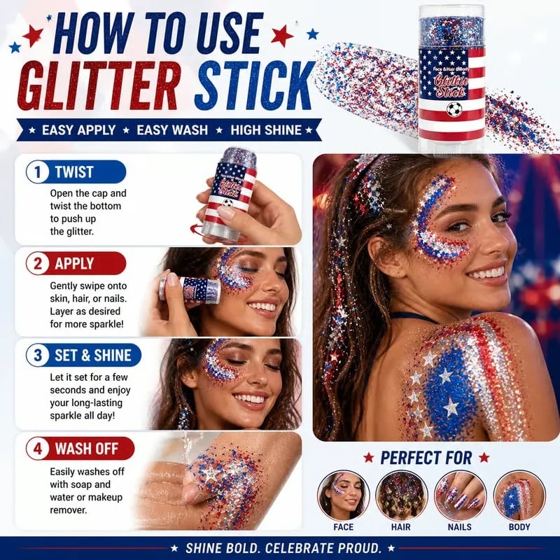 Patriotic Glitter Stick – Red, White & Blue