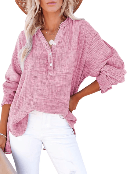Bubble Sleeve Boyfriend Shirt – Long Sleeve Button-Up