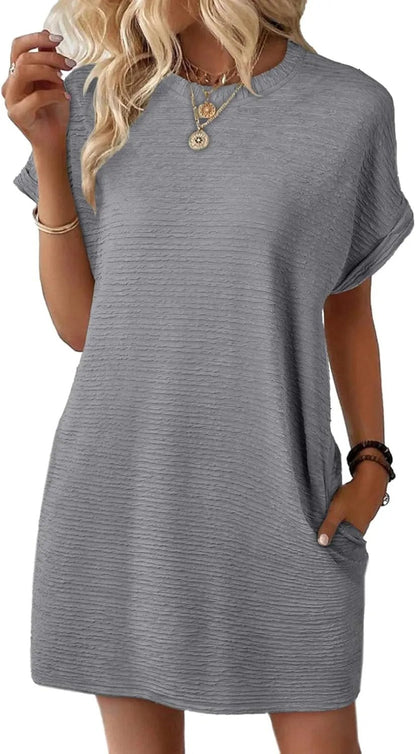 Striped V-Neck Midi Dress with Pockets – 2026 Summer Breathable Fabric