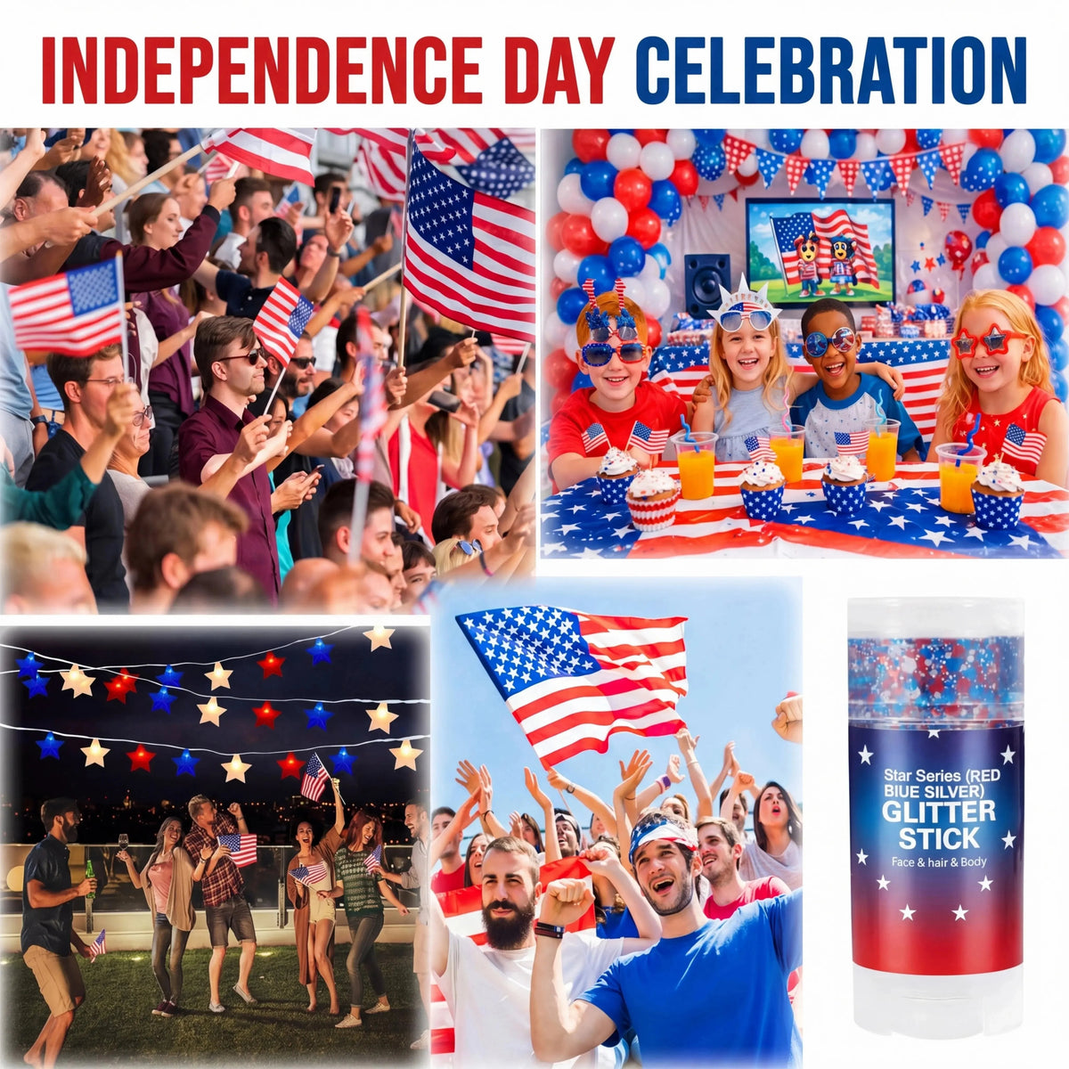 Patriotic Glitter Stick – Red, White & Blue