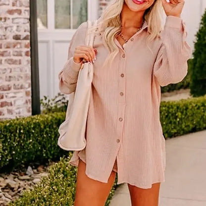 Gauze Button-Up Shirt & High-Waisted Shorts Set – Relaxed Fit