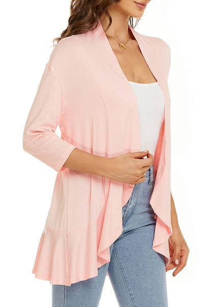 Lightweight Open Front Cardigan – Soft Rayon Blend, 3/4 Sleeve