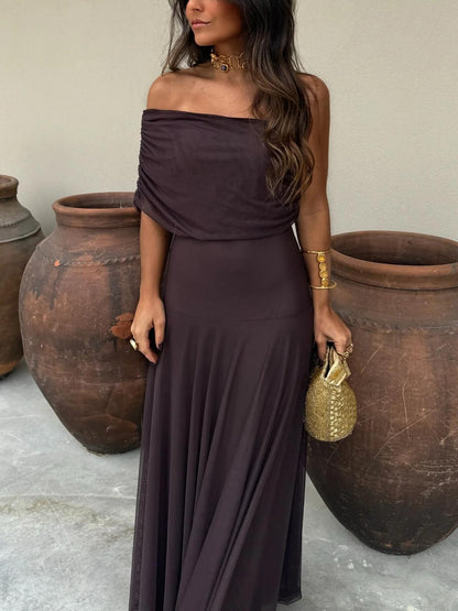 Women's One Shoulder Mesh Maxi Dress